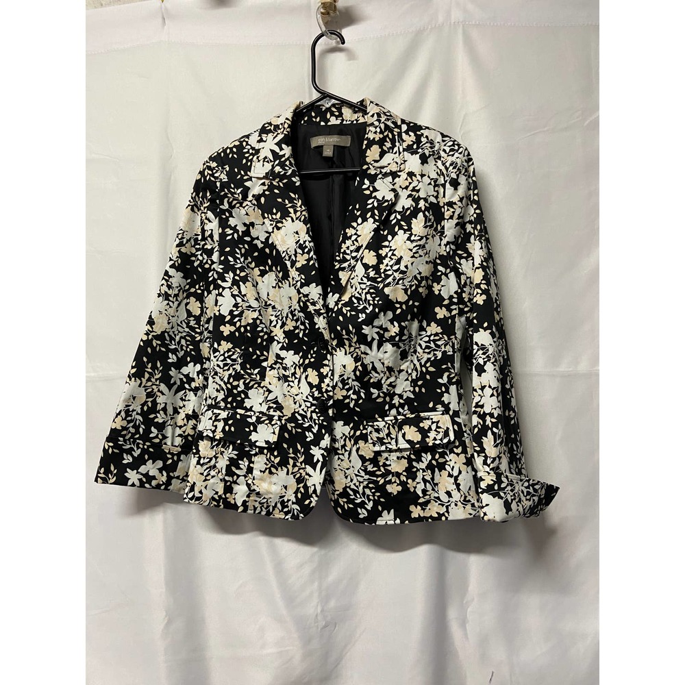 Croft & Barrow Blazer Stretch Black White 14 Business Suit Top Cotton Blend